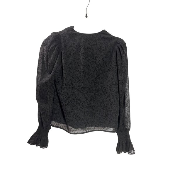 Express Black Blouse Top V-Neck Smocked Cuffs XS Velvet Polka Dots Mesh New - Picture 2 of 5